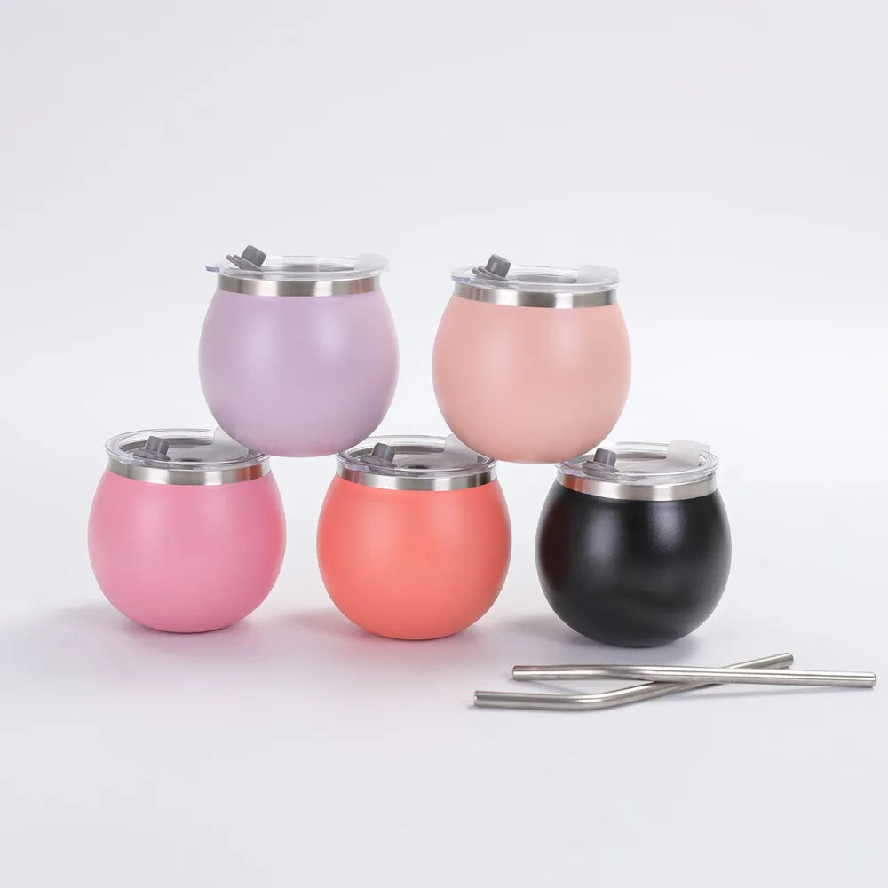 Mate argentino de doble pared de 148 ml (5 oz) de acero inoxidable con aislamiento térmico, pajita y tapa. Ideal para exteriores.