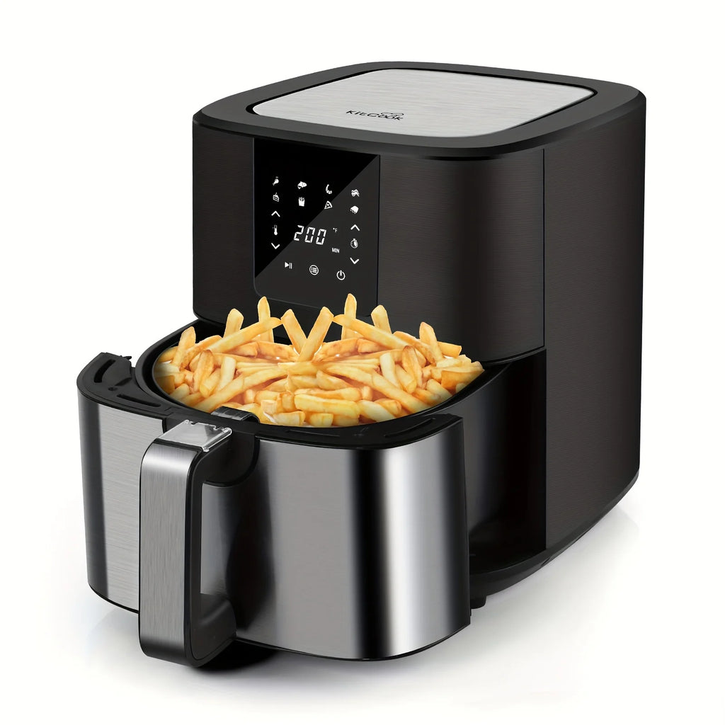 Freidora de aire grande KitCook, 1500 W, 7 cuartos de galón, temperatura ajustable de 100 a 400 °F, 8 menús preestablecidos, pantalla táctil digital, sin