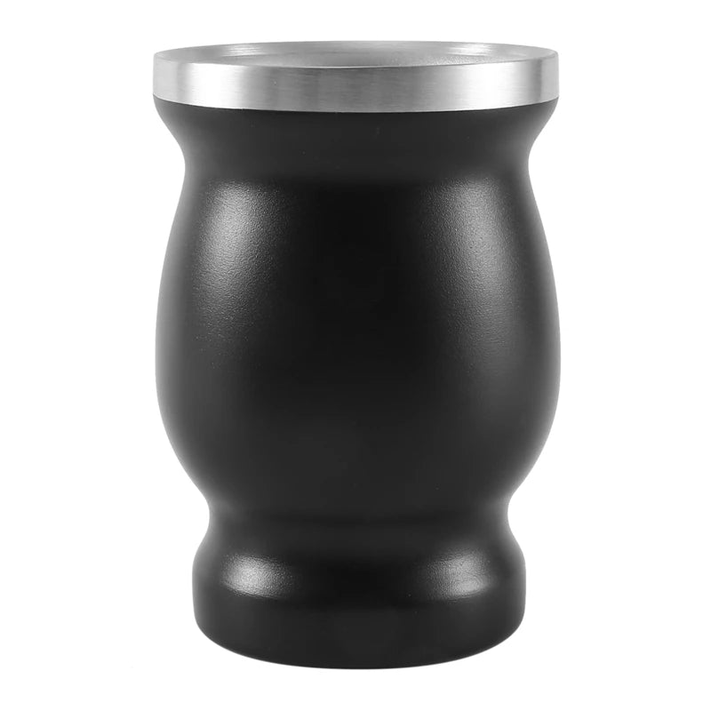 Juego de taza de yerba mate de doble pared de acero inoxidable con forma de calabaza, taza de café y agua, incluye 2 bombillas, pajitas, cuchara y cepillo de limpieza, 237 ml (8 oz), color negro - A07G