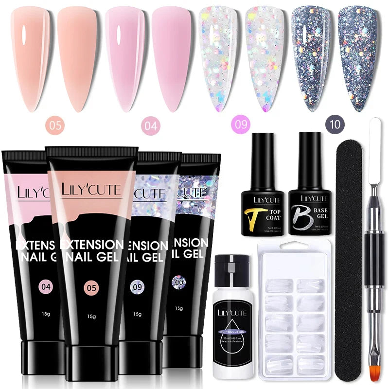 Kit de gel para extensión de uñas LILYCUTE de 15 ml, gel UV, acrílico, blanco, transparente, rosa, esmalte de uñas, lámpara LED, set de manicura para decoración de uñas.