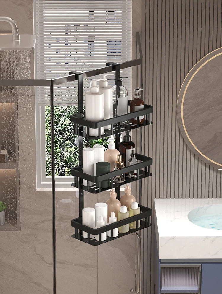 Estante de almacenamiento de tres niveles para pared de baño, estante para puerta, estante para gel de ducha, estante de almacenamiento para artículos de baño