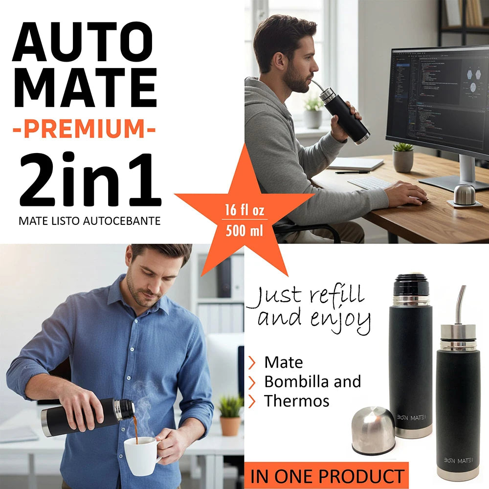 NUEVA botella de mate de acero inoxidable autoservicio, vaso térmico para mate 2 en 1 con bombilla incorporada, termo para yerba mate, todo en uno.