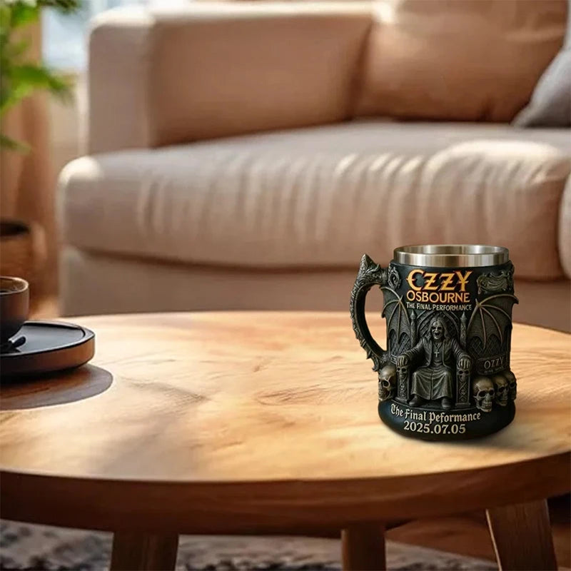 Taza conmemorativa de Halloween 3D de Ozzy Osbourne, taza de acero inoxidable con calavera, taza de agua, taza de cerveza, taza de café, utensilios para beber.