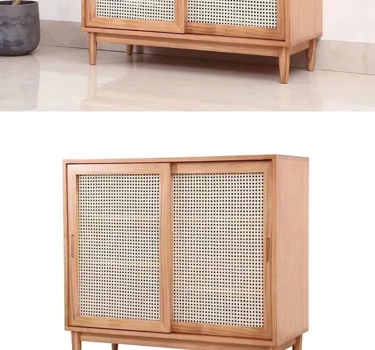 Nordic solid wood rattan dining side cabinet, entrance cabinet, American locker, simple tea cabinet, multi-functiona