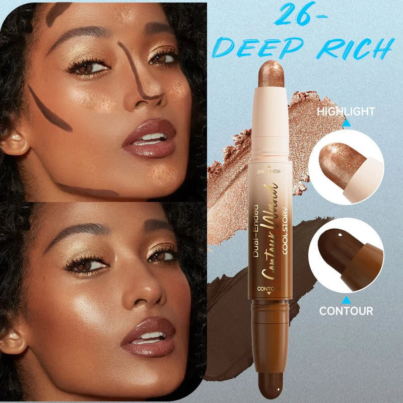 Barra de contorno de doble punta, iluminadora y sombra en crema, resistente al agua, corrector de cobertura total, acabado natural, maquillaje para todo tipo de piel.