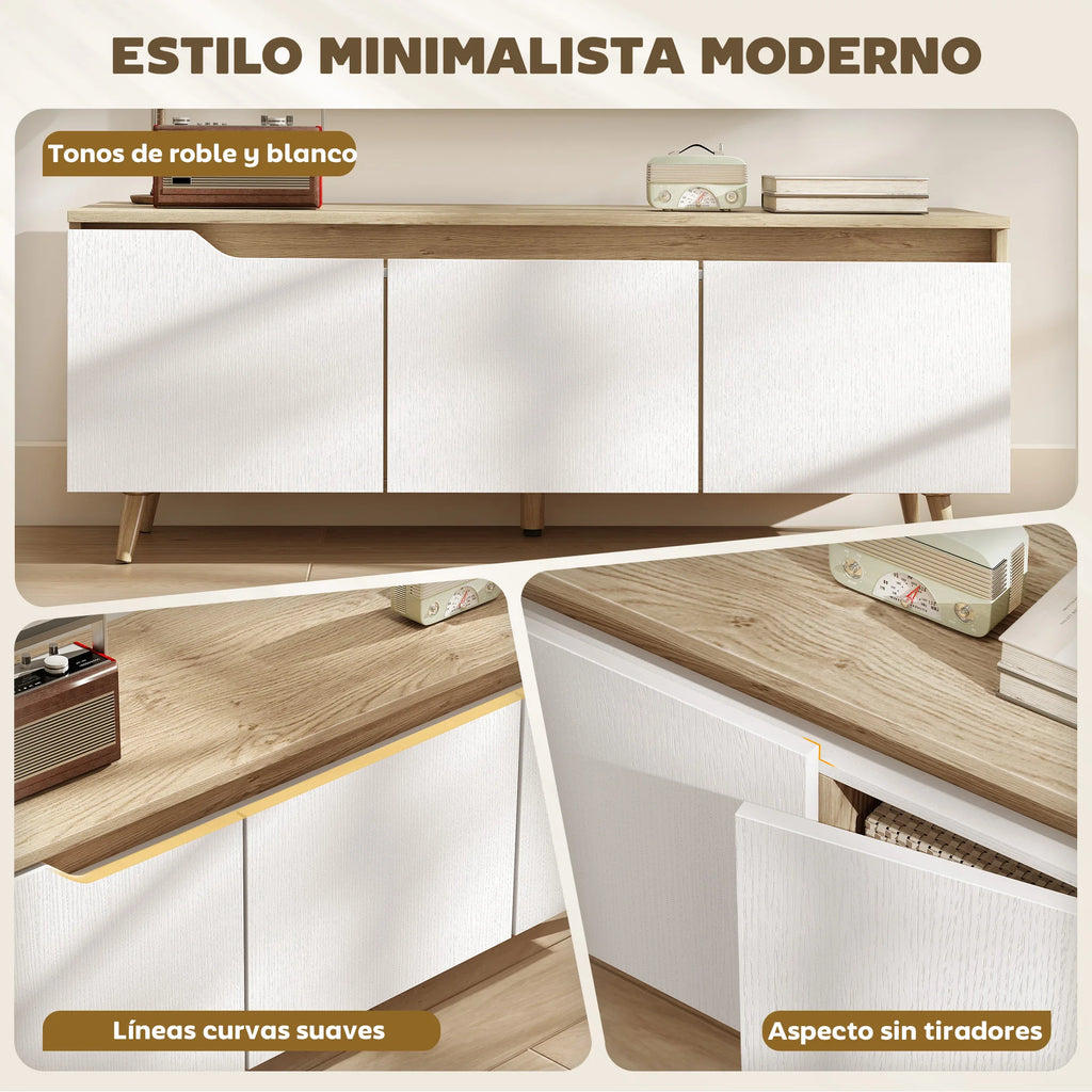 HOMCOM Mesa de TV para Salón con 3 Puertas para Televisión de 55 Pulgadas Estilo Moderno 120x35x45,5 cm Roble y Blanco