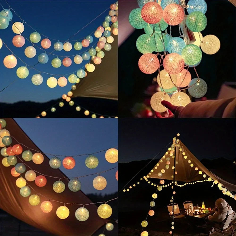 Guirnalda de bolas de algodón de 1,5/3 m, luces colgantes para Navidad, fiestas al aire libre, habitaciones infantiles, camas, luces de hadas, decoraciones para bodas.