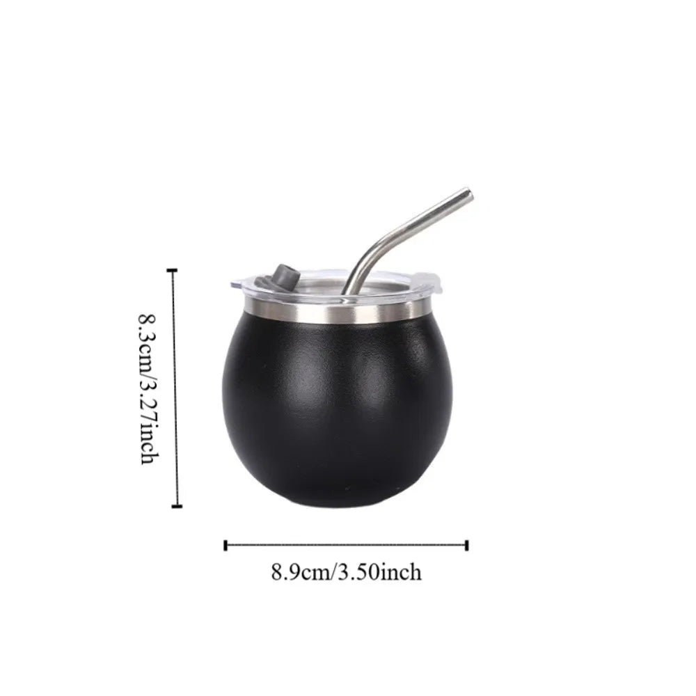 Mate argentino de doble pared de 148 ml (5 oz) de acero inoxidable con aislamiento térmico, pajita y tapa. Ideal para exteriores.
