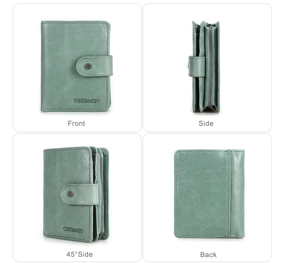 Carteras de cuero genuino Contact'S para mujer y hombre, cartera corta pequeña con bloqueo RFID, tarjetero, monedero rojo para mujer