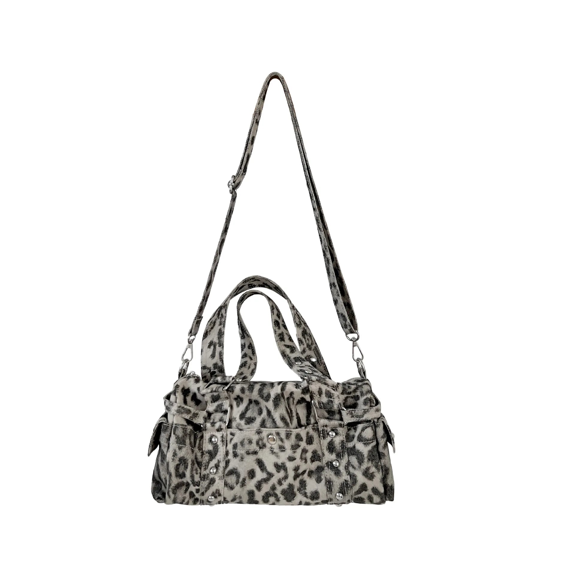 Bolso de mano estilo Boston Casual Messenger con remaches de leopardo vintage para motocicleta, bolso bandolera para mujer, bolso de hombro de moda para mujer, bolsos tote