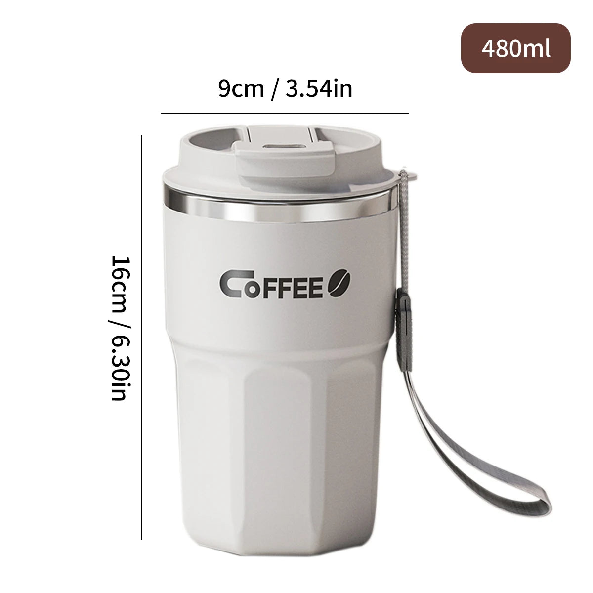 Taza de café WORTHBUY con tapa y asa, de acero inoxidable 304, para té, leche y café, con doble pared aislante y protección anti-quemaduras.