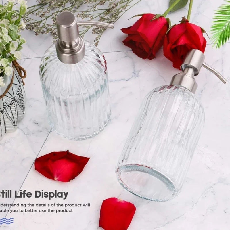Dispensador de jabón para baño, vidrio transparente, vacío, para rellenar, para detergente, cocina, desinfectantes de manos, gel de ducha, champú.