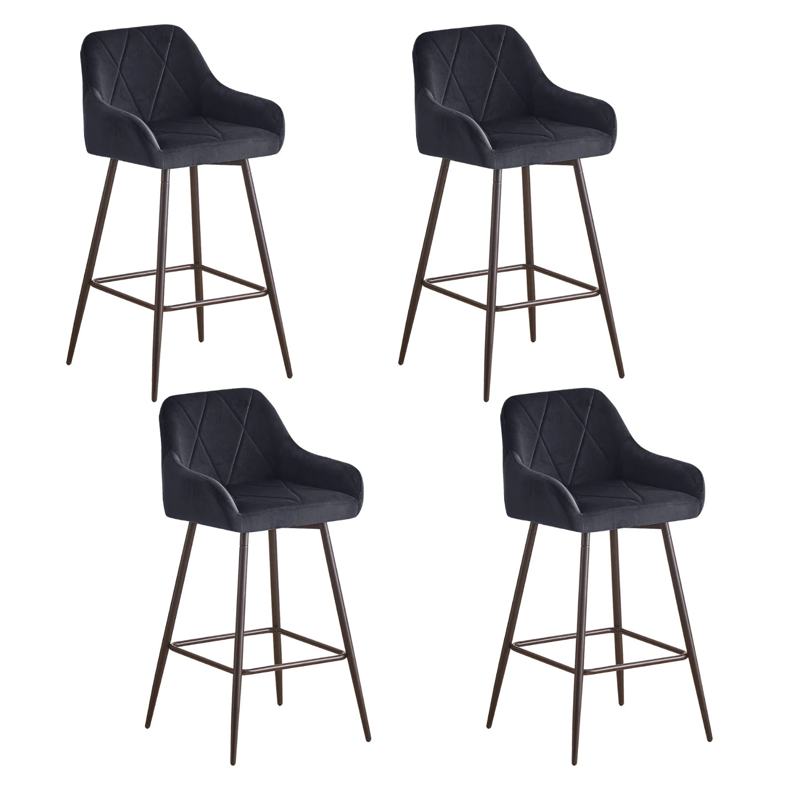 JYMTOM Juego de 2/4 piezas de taburetes de bar, taburetes de mostrador, taburetes de bistró, sillas de bar tapizadas en terciopelo/PU con reposabrazos, taburete moderno con metal negro