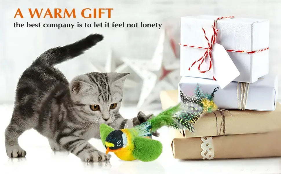 Juguete interactivo de pájaros para interiores para gatos, juguete para perseguir y provocar, juguete con sonido de hierba gatera, juguete divertido para gatos, juguete colgante de pared con forma de pájaros.