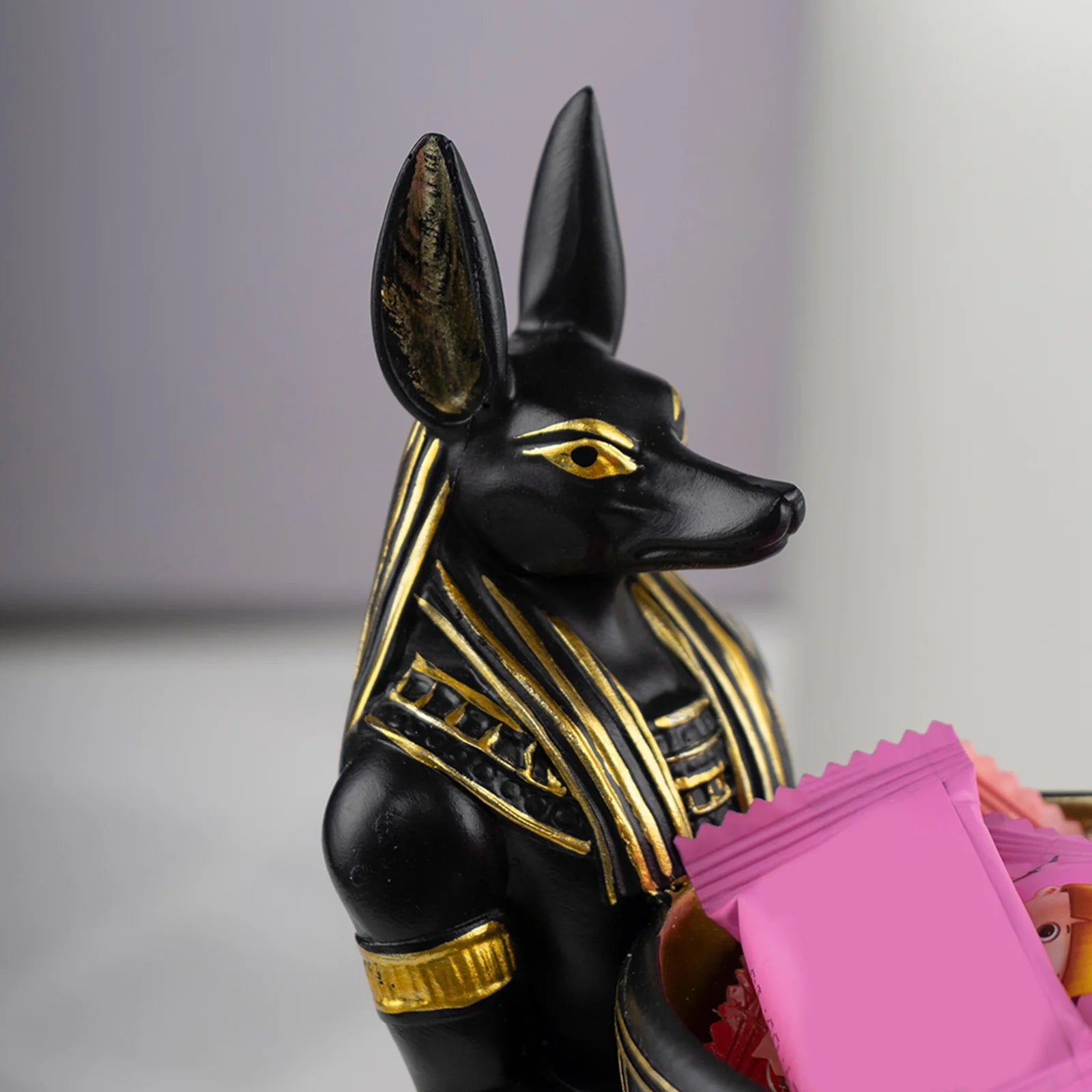 Estatua del dios Anubis de 25 cm, escultura de arte del antiguo Egipto con cuenco, regalo de escultura egipcia para amantes de la mitología y aficionados a la historia.