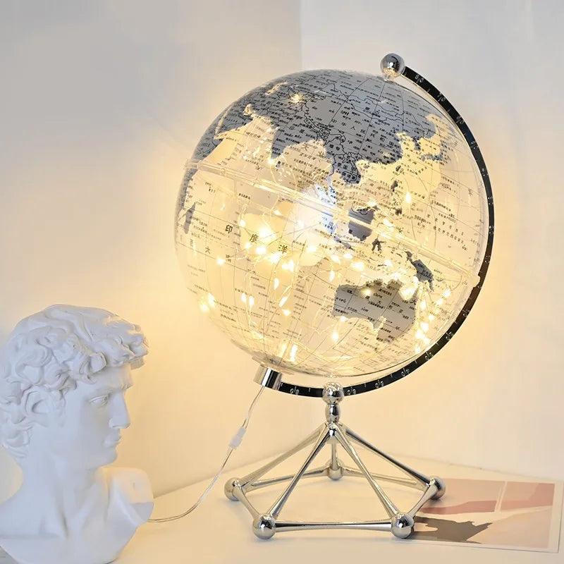 Globo terráqueo con luz LED intermitente, lámpara de globo terráqueo transparente, globo terráqueo giratorio, decoración para tiendas, decoración para habitaciones infantiles, regalos