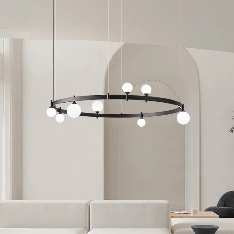 Lámpara minimalista nórdica posmoderna creativa negra para decoración de sala de estar, dormitorio, cafetería, lámpara redonda, comedor, candelabro