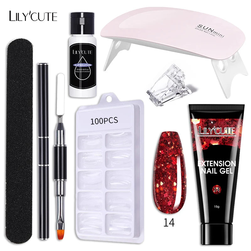 Kit de gel para extensión de uñas LILYCUTE de 15 ml, solución acrílica, esmalte en gel con lámpara para uñas para una rápida extensión, gel UV para uñas.