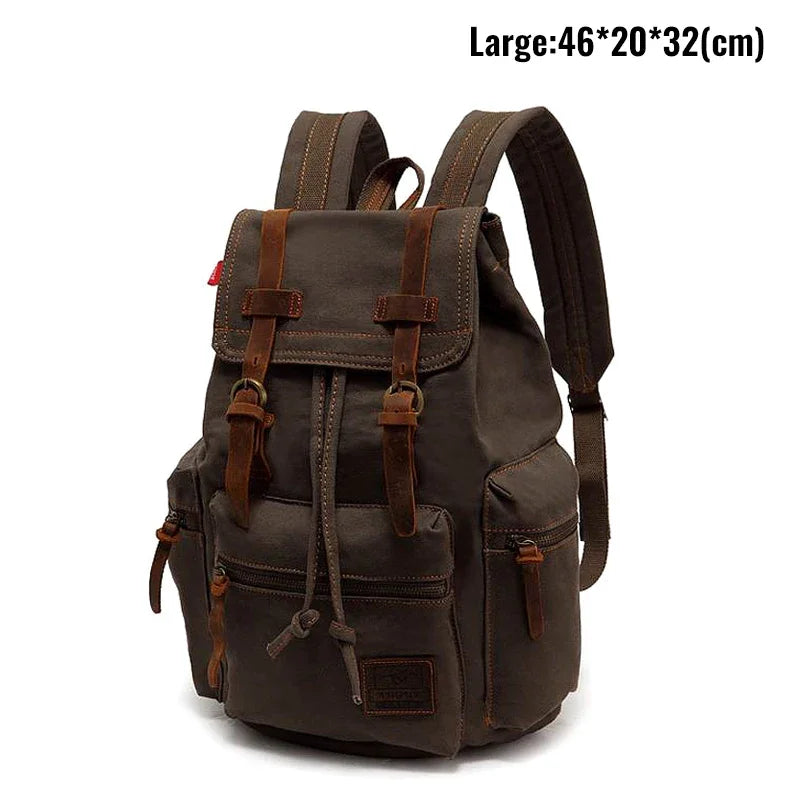 Mochila masculina retro de lona, apta para portátil de 14 pulgadas, mochila vintage de 36-55L resistente al desgaste, color café, envío por goteo