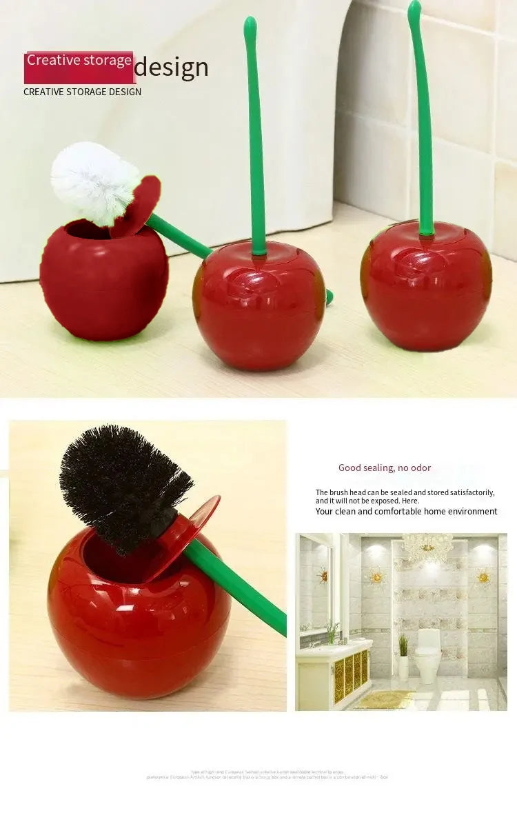 1 pieza de cepillo de inodoro rojo con forma de cereza creativa y encantadora, juego de soporte para cepillo de inodoro y accesorios de baño