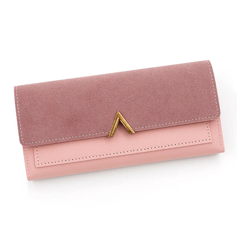 Nueva versión coreana de la cartera de mujer, cartera larga plegable en forma de V con hebilla, monedero de mano y tarjetero.