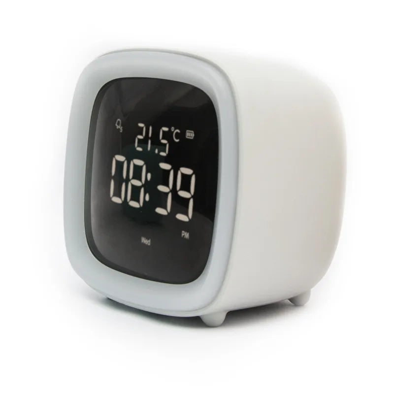 Rechargeable Cartoon LED Night Light Children Bedroom Alarm Clock with Thermometer Student Birthday Gift Room Bedside Deer Lamp