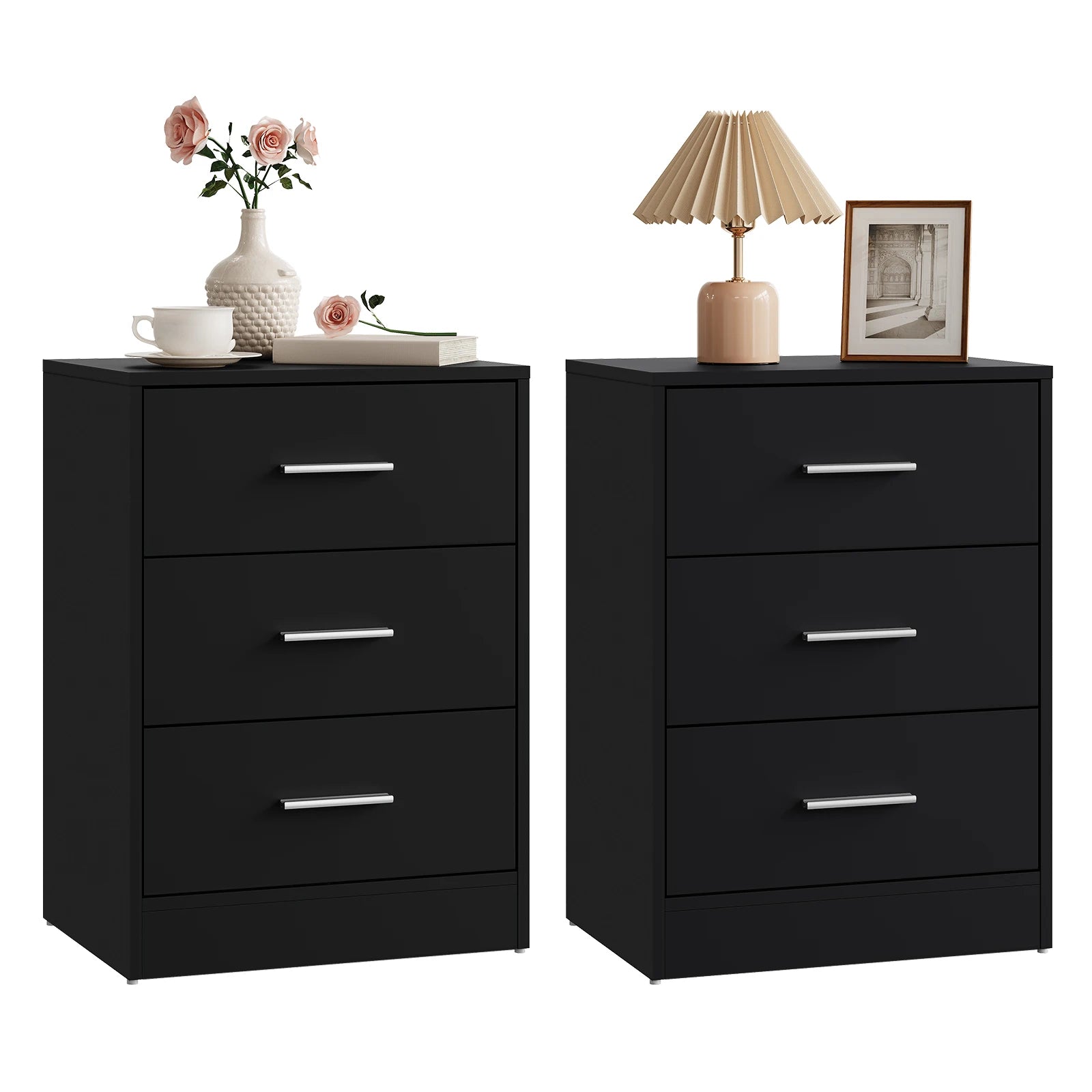 WOLTU Juego de 2 mesitas de noche de 39x54x28cm con 3 cajones, mueble de almacenamiento moderno para dormitorio y sala de estar.