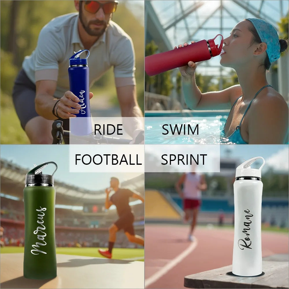 Botella de agua personalizada de acero inoxidable con aislamiento térmico y pajita - Botella grabada para fitness/ciclismo, regalo perfecto para hombres y mujeres.