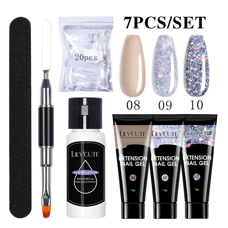 Kit de gel para extensión de uñas LILYCUTE de 15 ml, gel UV, acrílico, blanco, transparente, rosa, esmalte de uñas, lámpara LED, set de manicura para decoración de uñas.