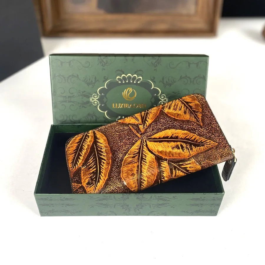 Cartera larga de lujo de diseño vintage, estilo bohemio, versátil, tarjetero, cartera multifuncional para mujer, estuche portátil para tarjetas.