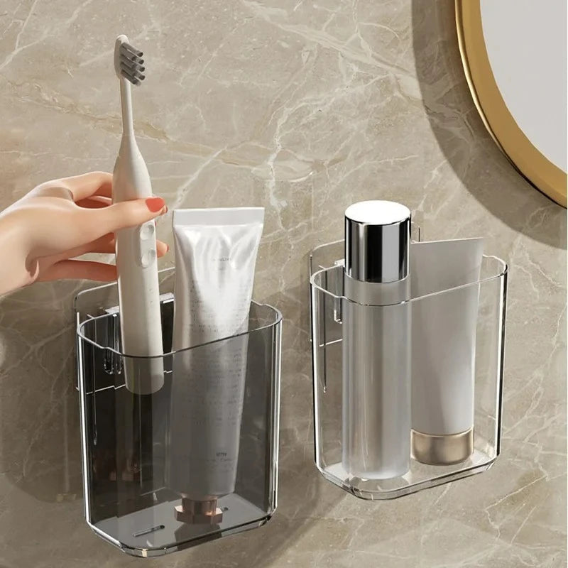 Soporte de pared para cepillos de dientes, vaso para cepillos de dientes, caja de almacenamiento pequeña autoadhesiva para el hogar, el baño y la cocina.
