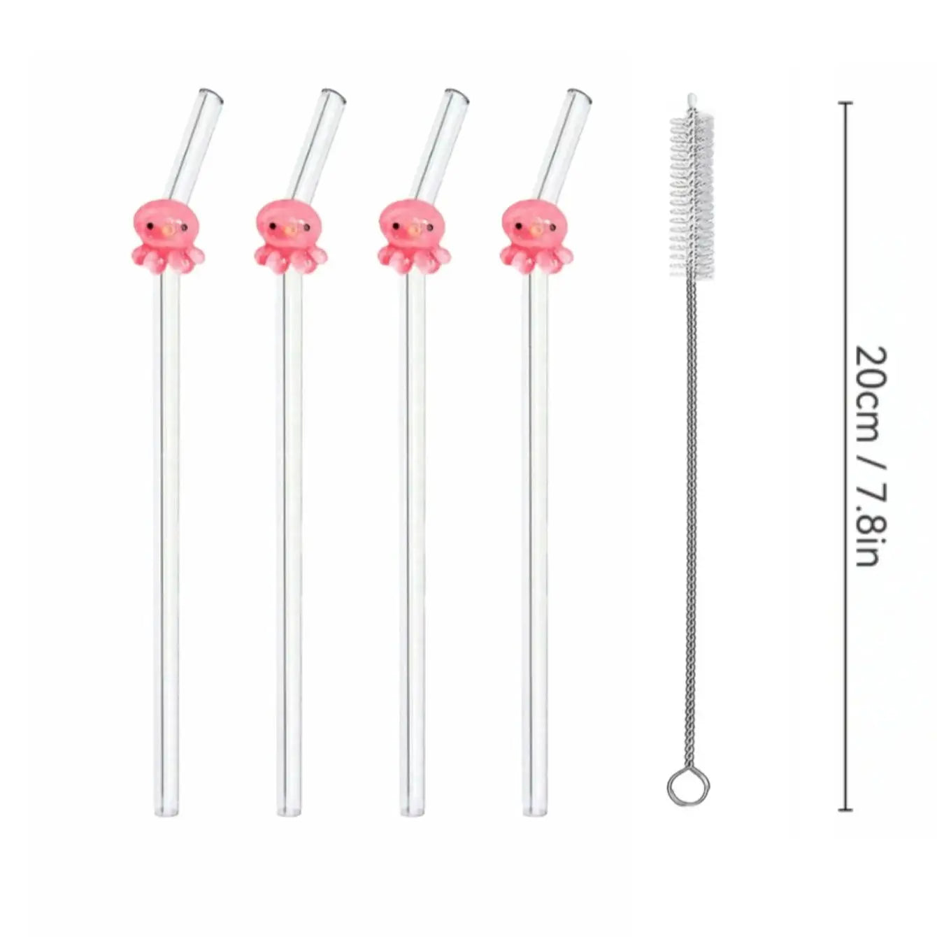 Juego de 1/2/5 pajitas de vidrio reutilizables con forma de pulpo, pajitas transparentes y flexibles para cócteles, regalo perfecto para las fiestas.