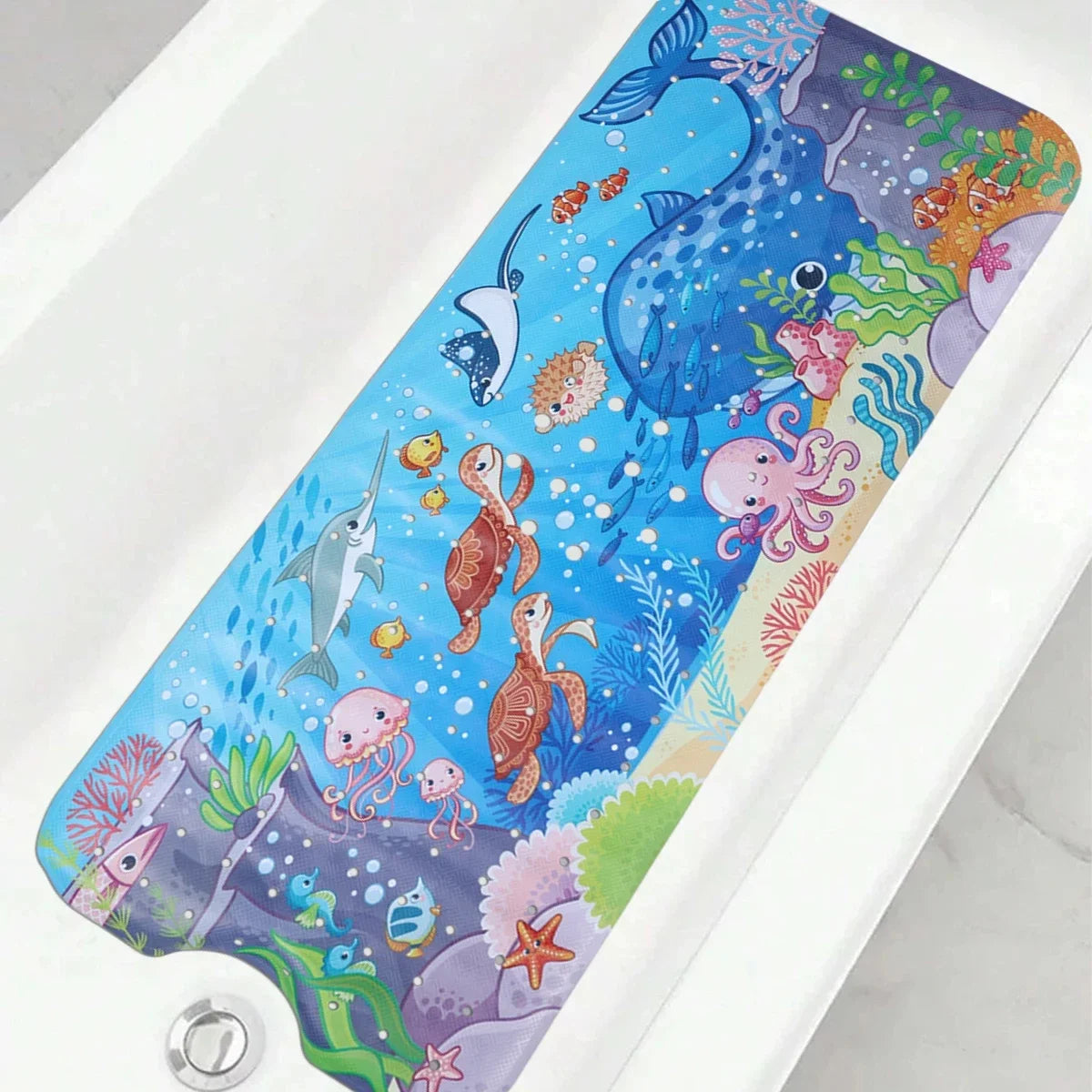Alfombrilla de baño para bebé, antideslizante, para bañera, para niños pequeños, 40x10 cm, extralarga, con diseño de dibujos animados, con ventosas.