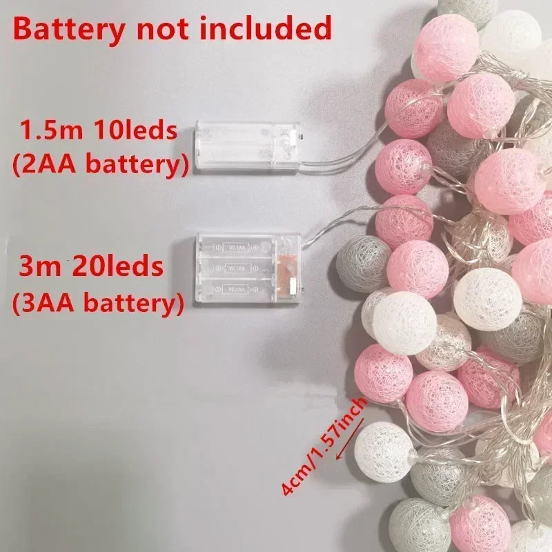 Guirnalda de bolas de algodón de 1,5/3 m, luces colgantes para Navidad, fiestas al aire libre, habitaciones infantiles, camas, luces de hadas, decoraciones para bodas.