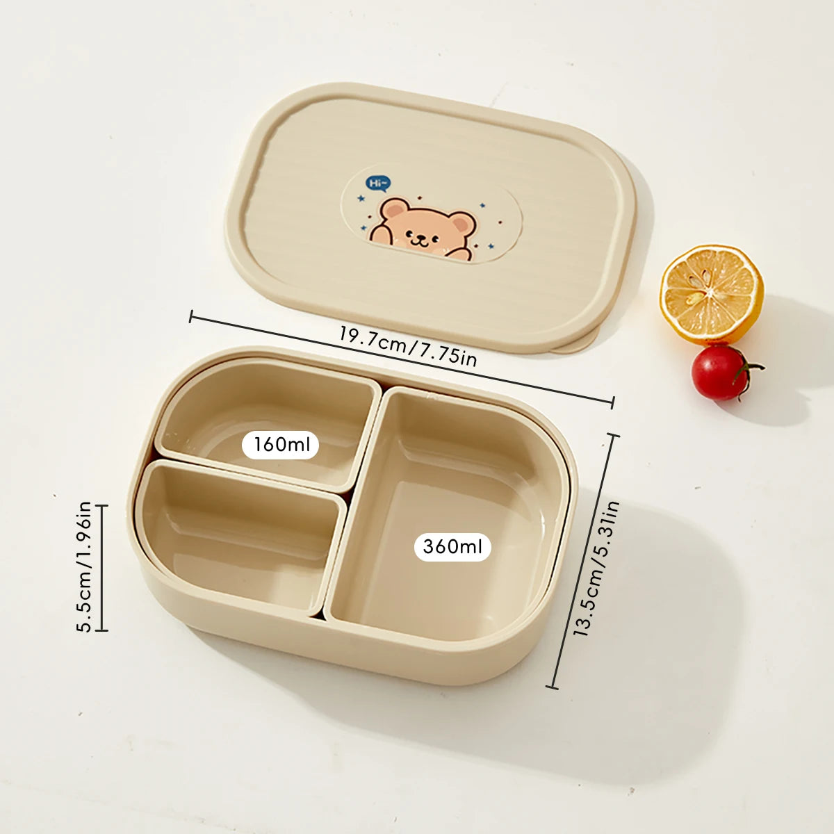 WORTHBUY Tupper de Almuerzo de Plástico para Microondas con 3 Rejillas, Caja Bento de Frutas Portátil y Desmontable, Contenedor de Comida Apilable para Escuela y Oficina