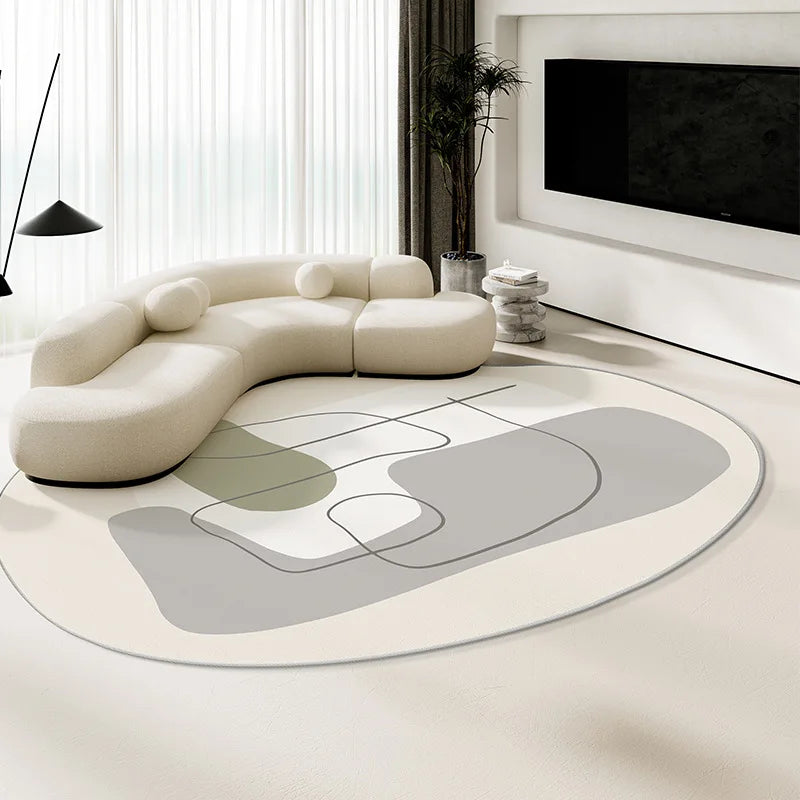 Alfombra de terciopelo irregular estilo crema para sala de estar, alfombra antideslizante de cobertura total para sofá o mesa de centro, fácil mantenimiento, decoración del hogar.