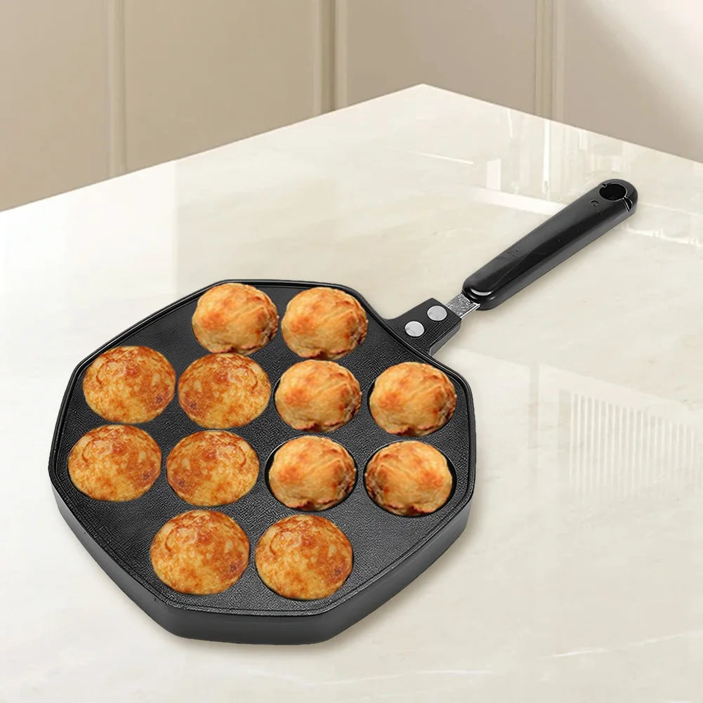 Sartén para takoyaki con 12 moldes, sartén antiadherente de aleación de aluminio para hacer takoyaki, ideal para preparar bolas de pulpo y panqueques.