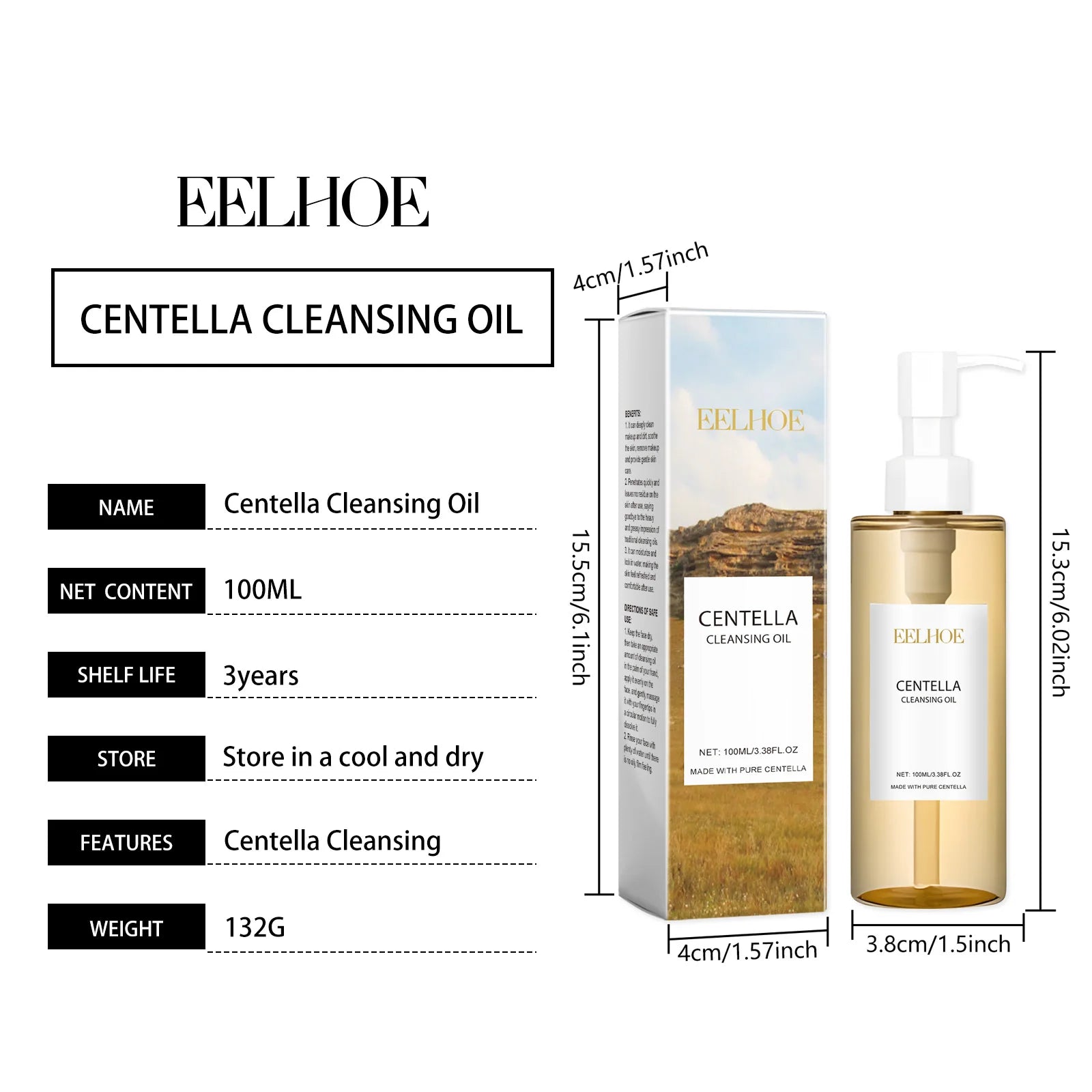 Aceite limpiador de centella, desmaquillante, limpieza facial suave, hidratante, con vitamina E, control de grasa, minimiza los poros. Productos para el cuidado de la piel.