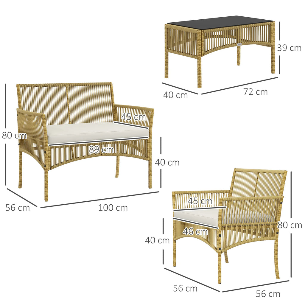 Conjunto de muebles de jardín de ratán Outsunny de 4 piezas con sofá, sillones y mesa.