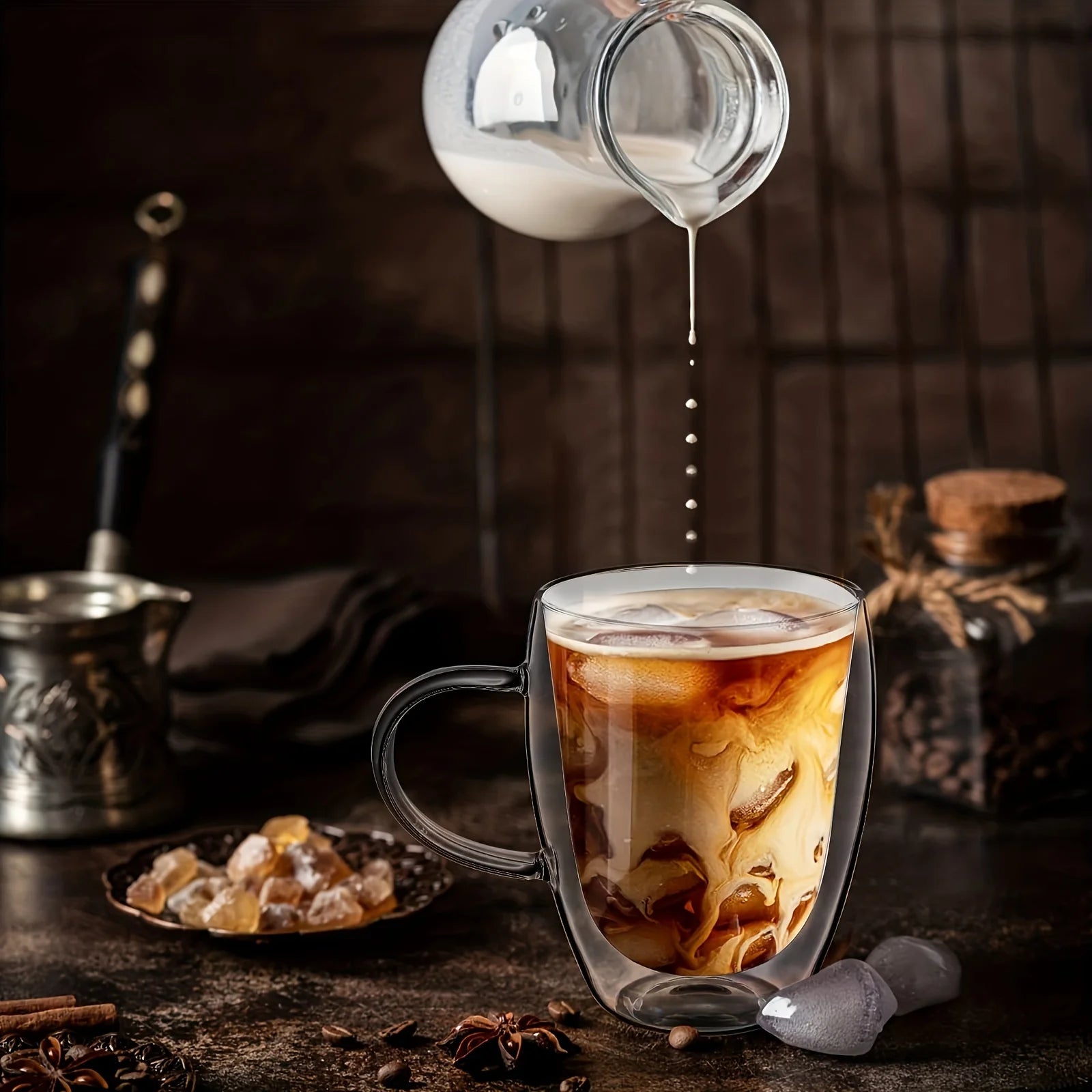 2/4/6 unidades Taza de café de vidrio de doble pared de 350 ml con asa Taza de capuchino de vidrio transparente Taza de café, té con leche, jugo y té