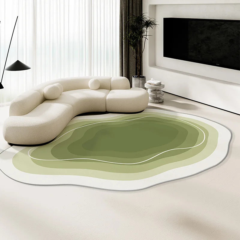 Alfombra de terciopelo irregular estilo crema para sala de estar, alfombra antideslizante de cobertura total para sofá o mesa de centro, fácil mantenimiento, decoración del hogar.