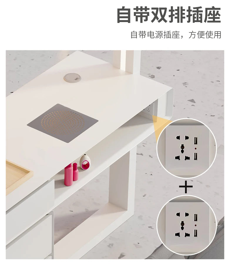 Cream Dust Collector Manicure Table With Lamp French Beauty Storage Nail Table Minimalist Aesthetic Table Ongle Salon Furniture