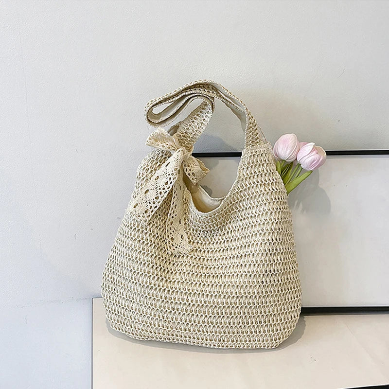 Bolsos de hombro de ratán para mujer, bolsos de mano tejidos para mujer, bolsos de paja de gran capacidad para la playa de verano, bolsos de mano informales.