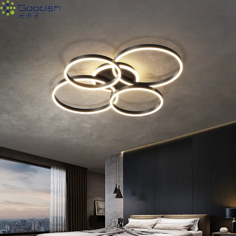 Lámparas de techo LED nórdicas modernas de lujo con anillos redondos para decoración del hogar, ideales para cocina, sala de estar, comedor y dormitorio infantil.