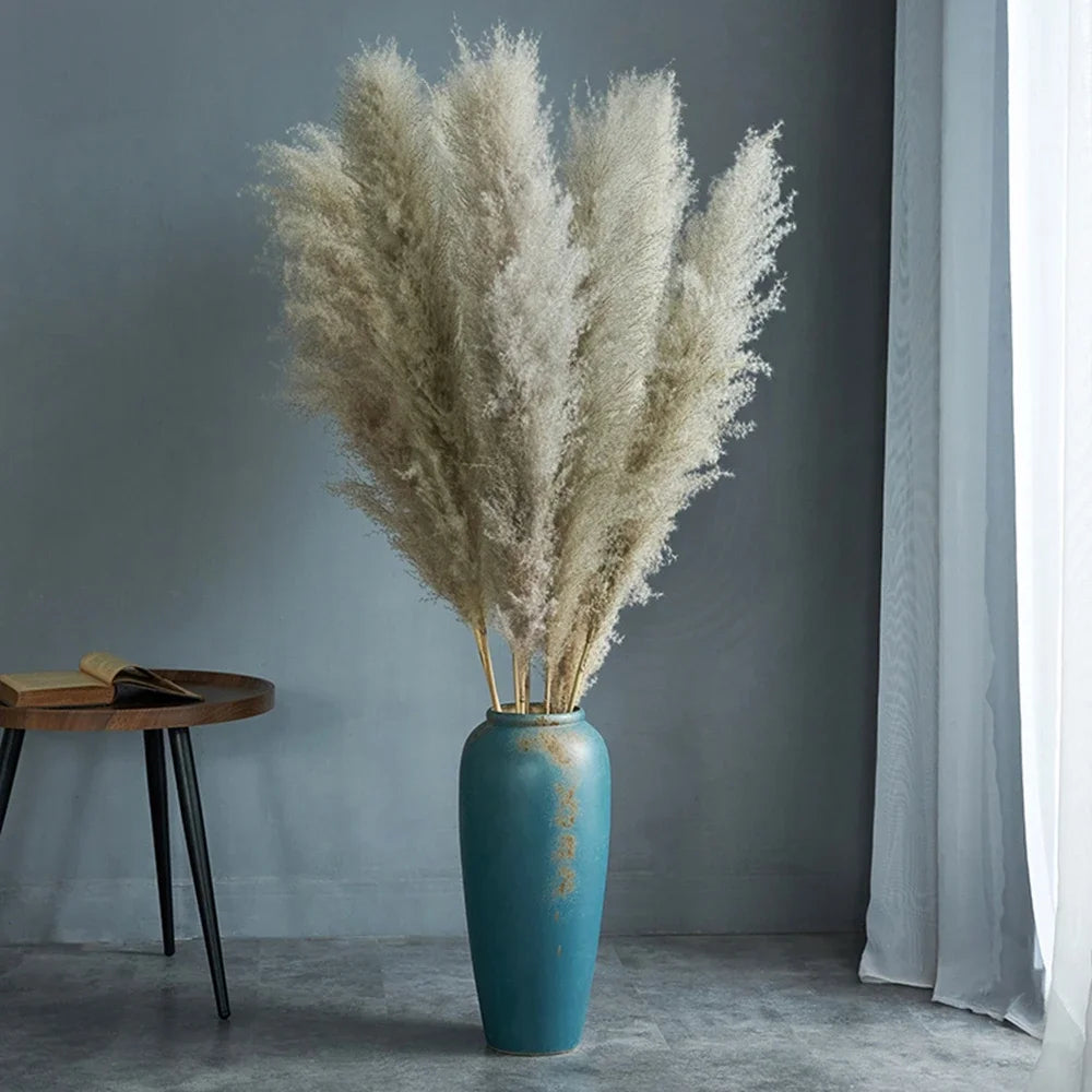 Pluma grande de 110-120 cm, hierba de la pampa seca y esponjosa, decoración de boda bohemia al por mayor, flor natural real, decoración del hogar, decoración de jardín
