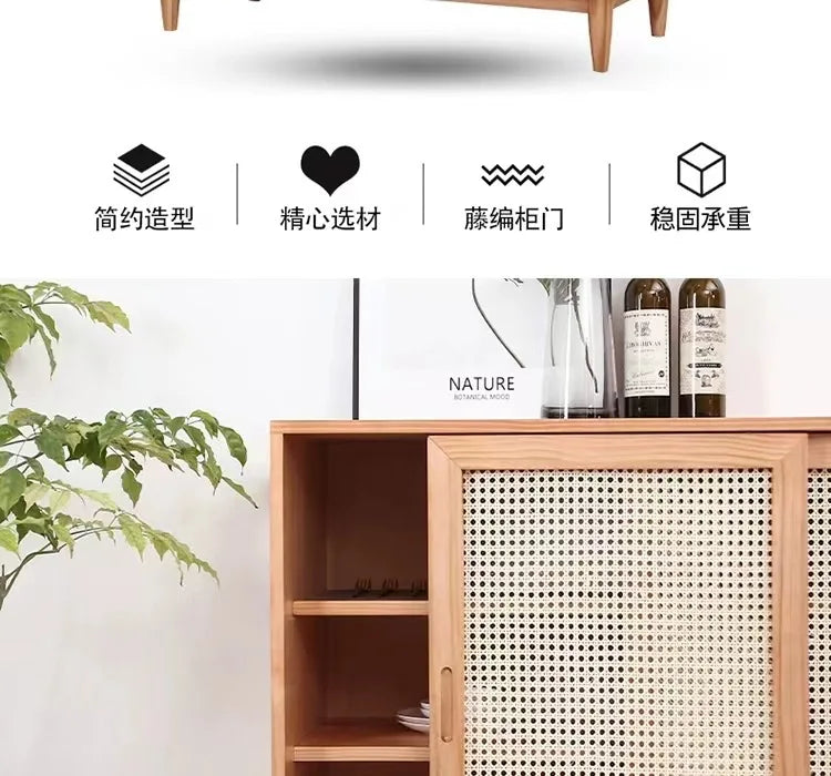 Nordic solid wood rattan dining side cabinet, entrance cabinet, American locker, simple tea cabinet, multi-functiona