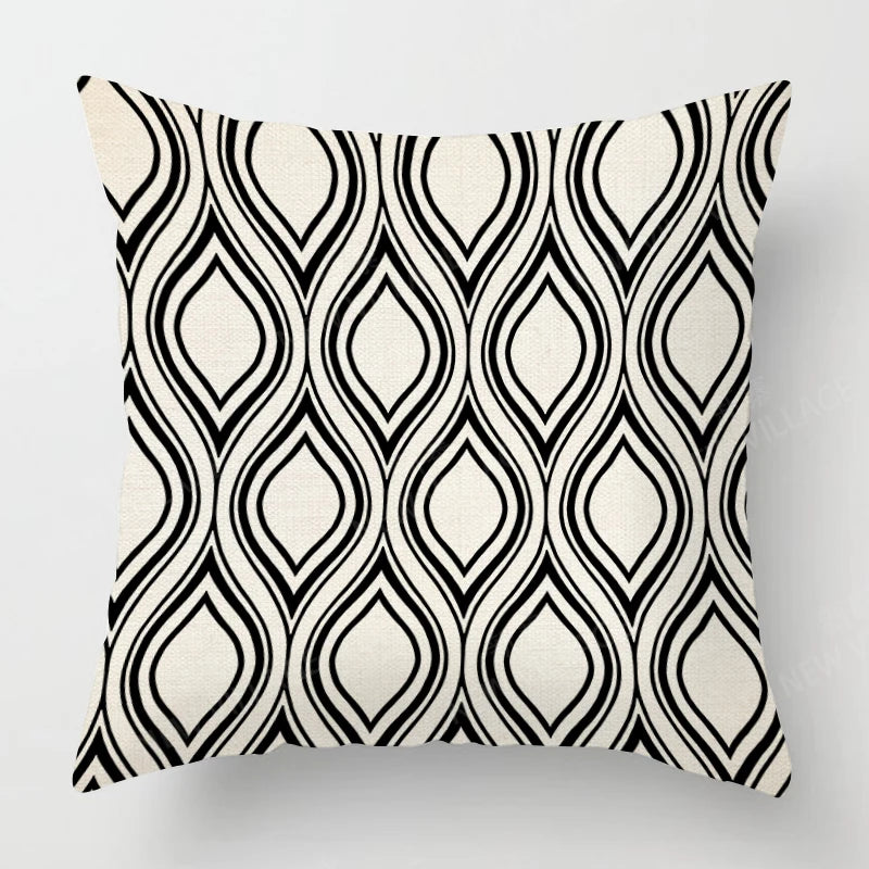 Funda de almohada de lino con estampado geométrico en blanco y negro para sofá o sofá. Decoración para el hogar. Se puede personalizar para ti. Tamaños disponibles: 40x40, 45x45, 50x50 y 60x60.