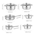 Juego de utensilios de cocina Velaze de 12 piezas, de acero inoxidable, apto para inducción, incluye cacerola, olla y cazuela con tapa de vidrio.
