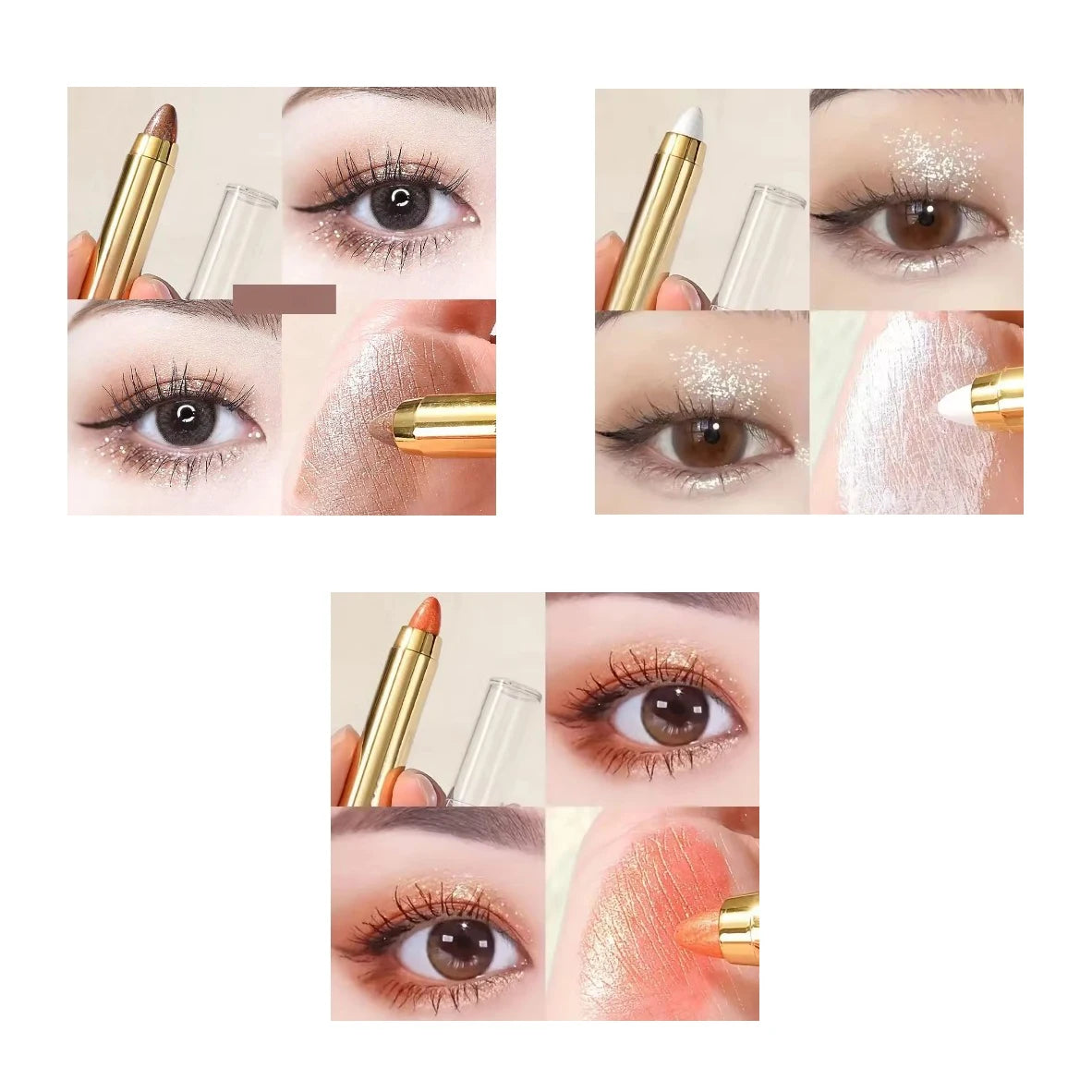 Lápiz de sombras de ojos de doble punta: iluminador y lápiz aclarador con brillo nacarado y acabado mate.