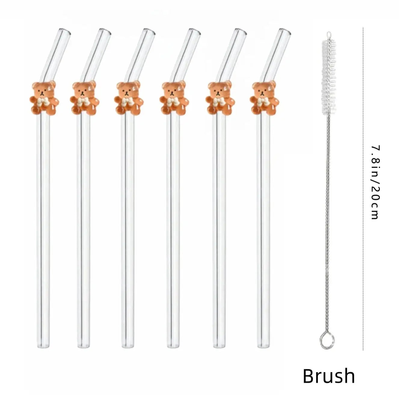 Juego de 1/5/7 pajitas de vidrio con forma de oso, pajitas curvas reutilizables para té con leche, cócteles y bebidas heladas, regalo ideal para una cita en una tienda de postres con un ambiente acogedor.